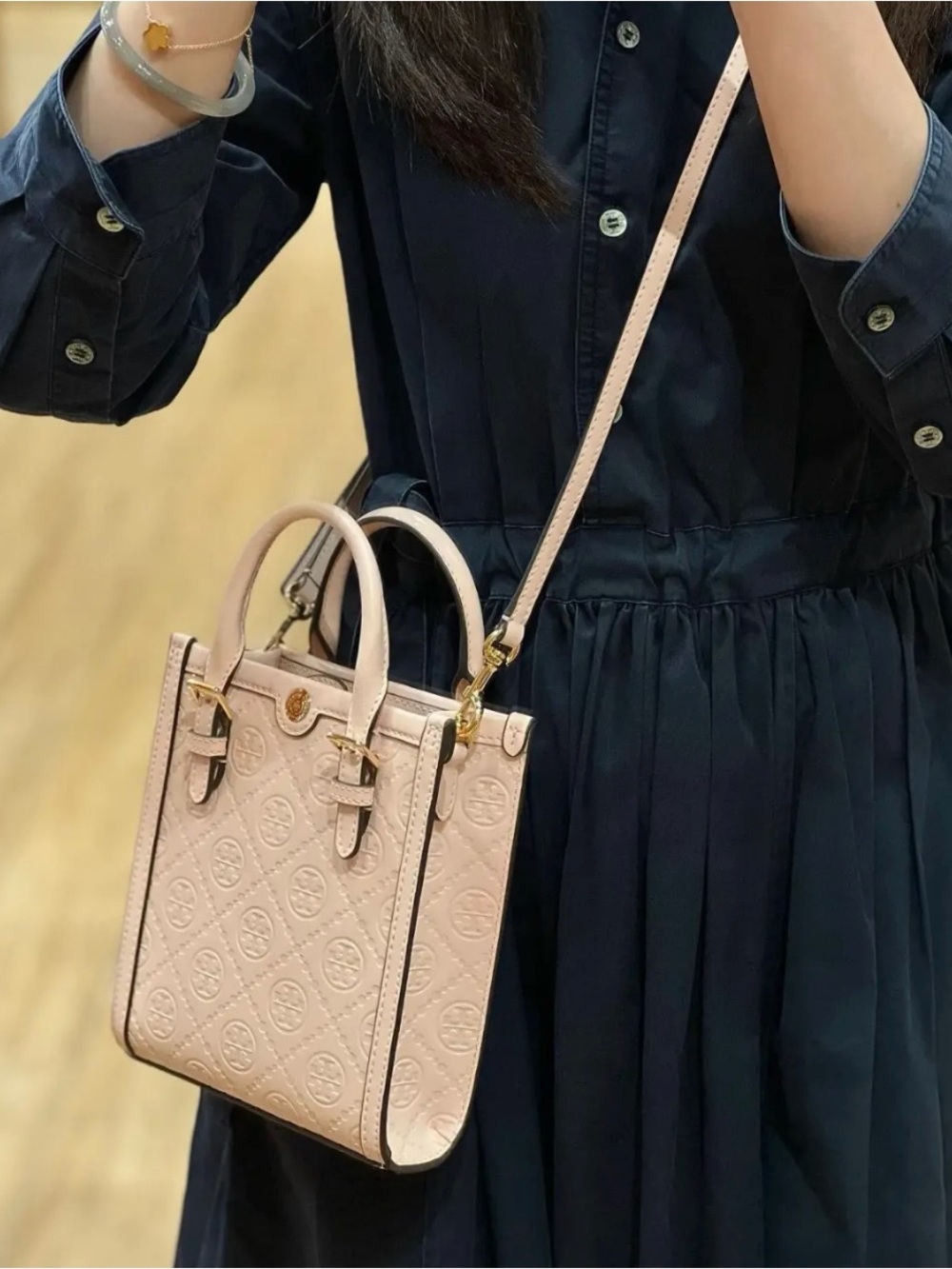 Tory Burch Taupe Embossed Mini Tote Crossbody - Picture 5 of 9